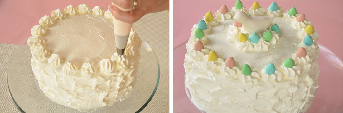 Décoration gâteau de Pâques, un layer cake vanille framboises