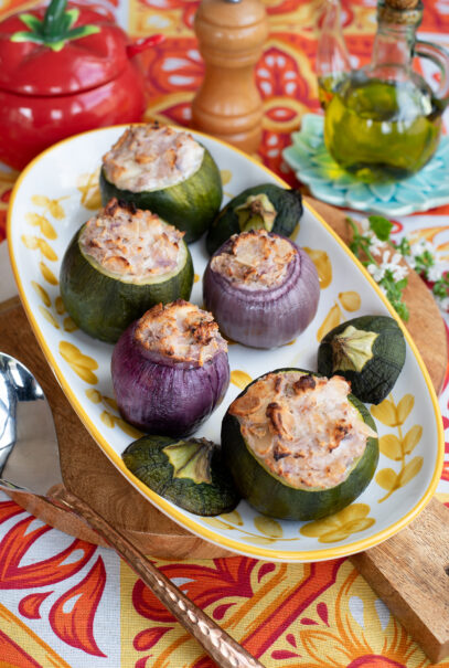 Courgettes et oignons farcis à la ricotta
