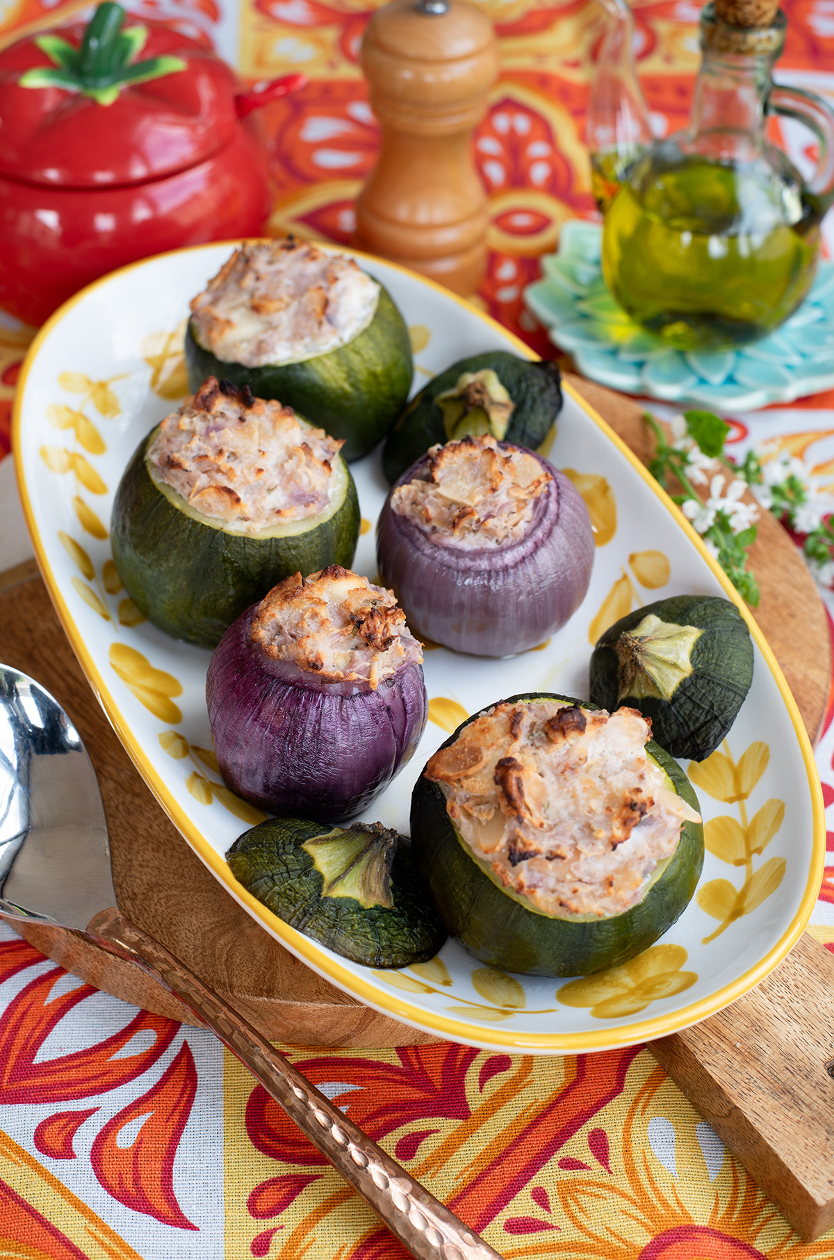 Courgettes et oignons farcis à la ricotta