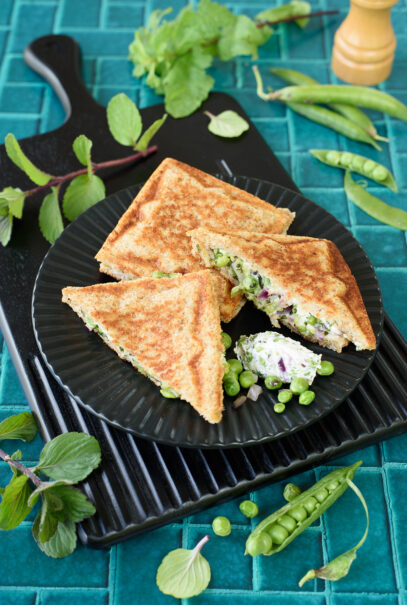 croque-monsieur petits pois chèvre et menthe fait maison