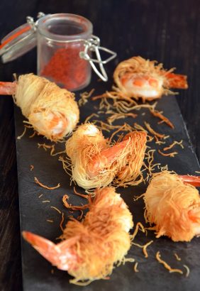 Crevettes kadaïf coco piment d’espelette