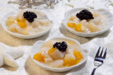 tartare de noix de Saint-jacques clémentines et caviar