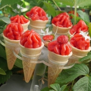 Mini cornets de sorbet fraise et rose maison