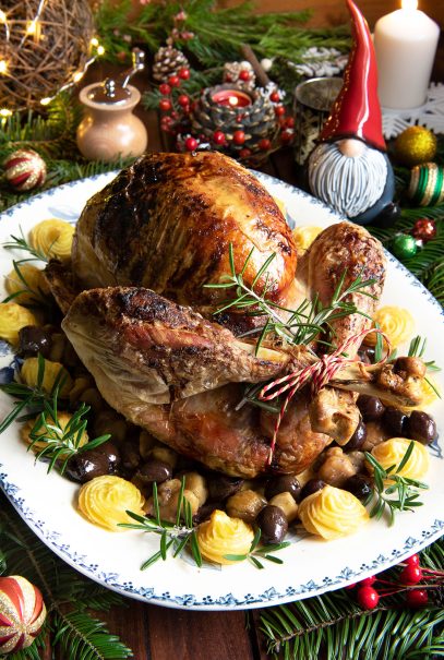 Dinde de Noël aux marrons et aux olives de Nyons