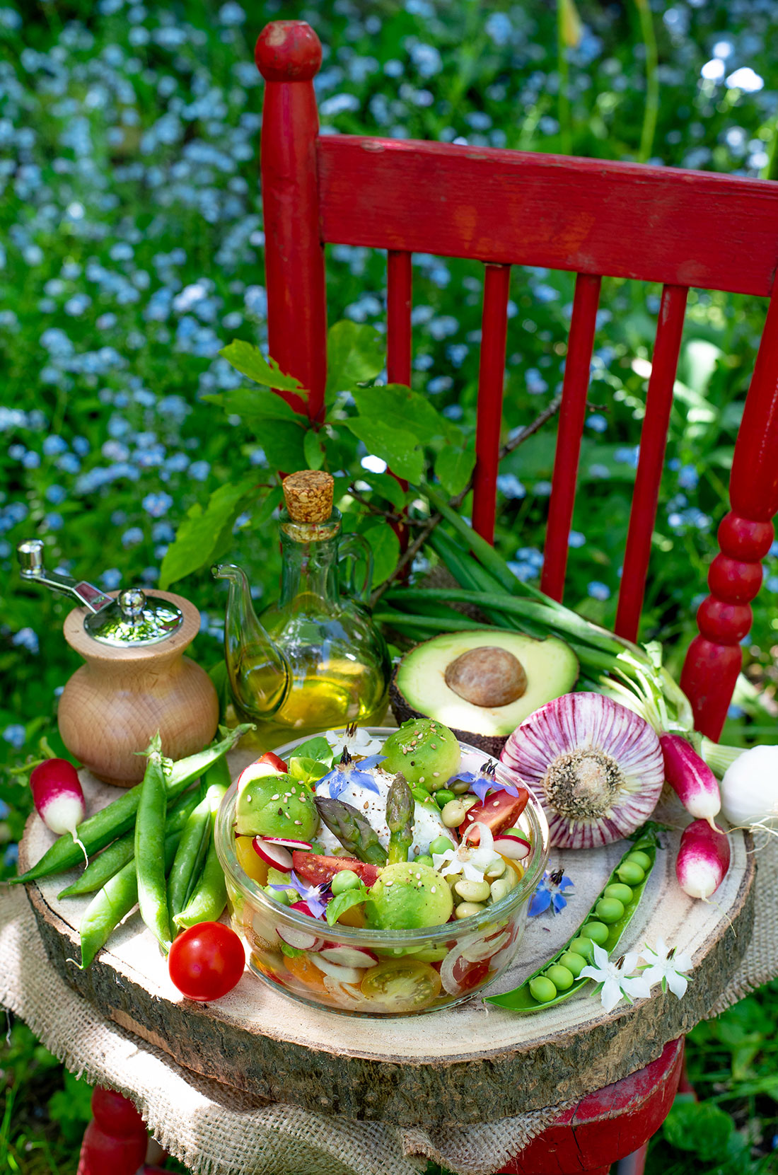 Salade de brousse et légumes de printemps