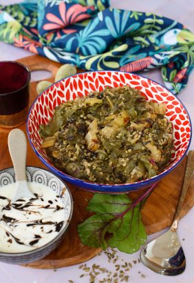 Blettes mélasse grenade et freekeh