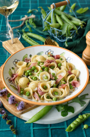 Orecchiette petits pois menthe et jambon cru